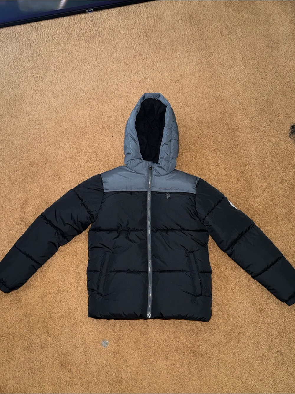 U.S. Polo Assn. Black and Gray Hooded Puffer Jacket - Kids